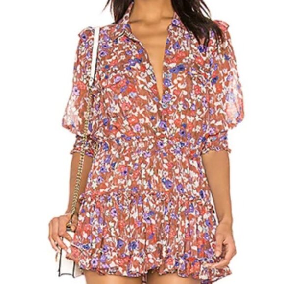 Misa Los Angeles x Revolve Lillian Dress Floral Ruffle Tiered Mini Boho Chic Med - Picture 1 of 8